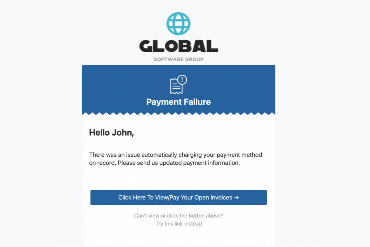 Screenshot of Email Customer When Payment Fails in RECUR360