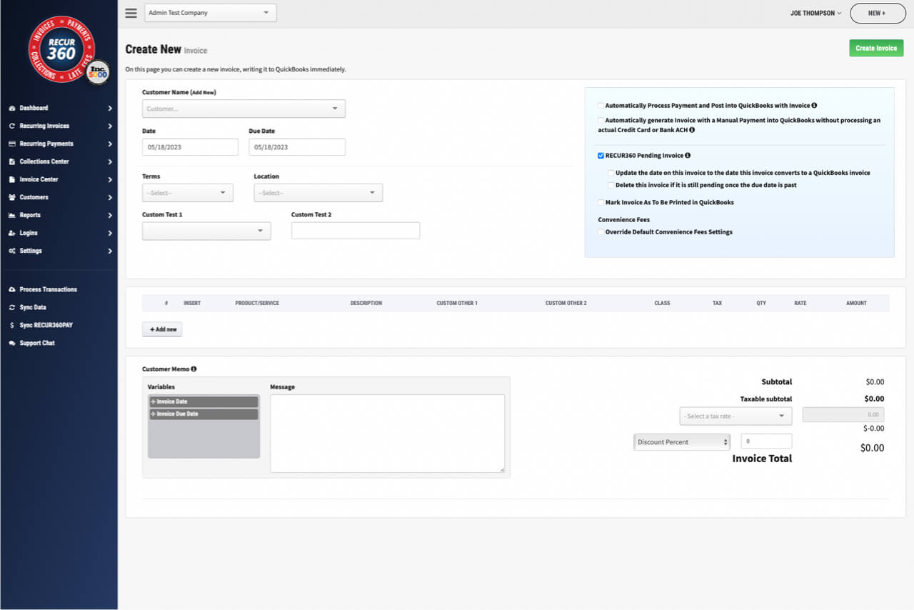 Screenshot of Converted Invoices in RECUR360