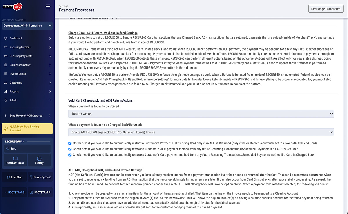Image of Direct Void and Refund Options in RECUR360